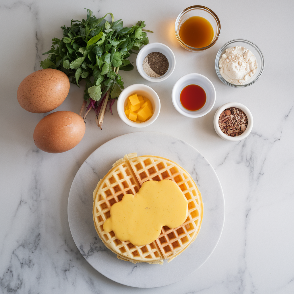 Ingredients for Savory Breakfast Beef & Egg Waffles with Cheesy Hollandaise Drizzle