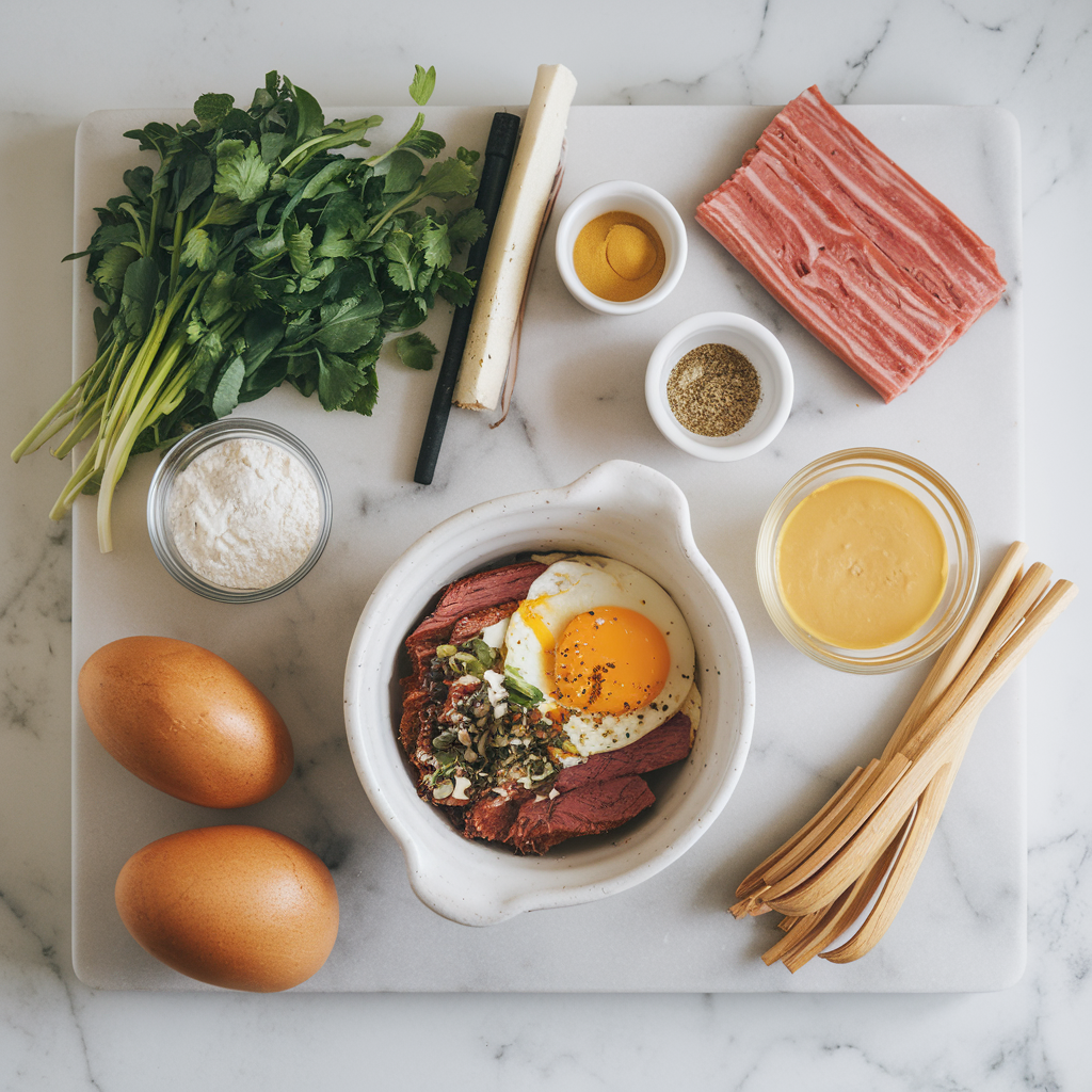 Ingredients for Savory Breakfast Brisket Bread Bowls with Cheesy Egg Surprise