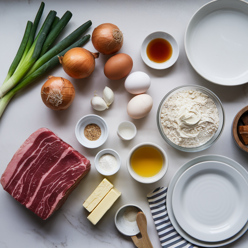 Ingredients for Savory Breakfast Brisket Pancakes with Maple-Cream Drizzle