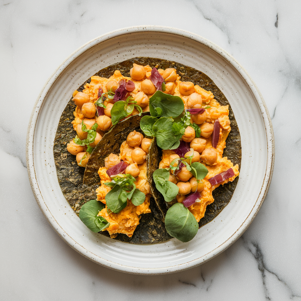 Savory Breakfast Nori Wraps with Spicy Chickpea Mash