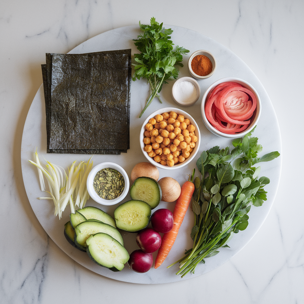 Ingredients for Savory Breakfast Nori Wraps with Spicy Chickpea Mash