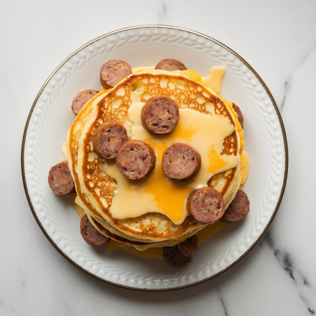 Savory Breakfast Sausage and Cheddar Pancake Stacks