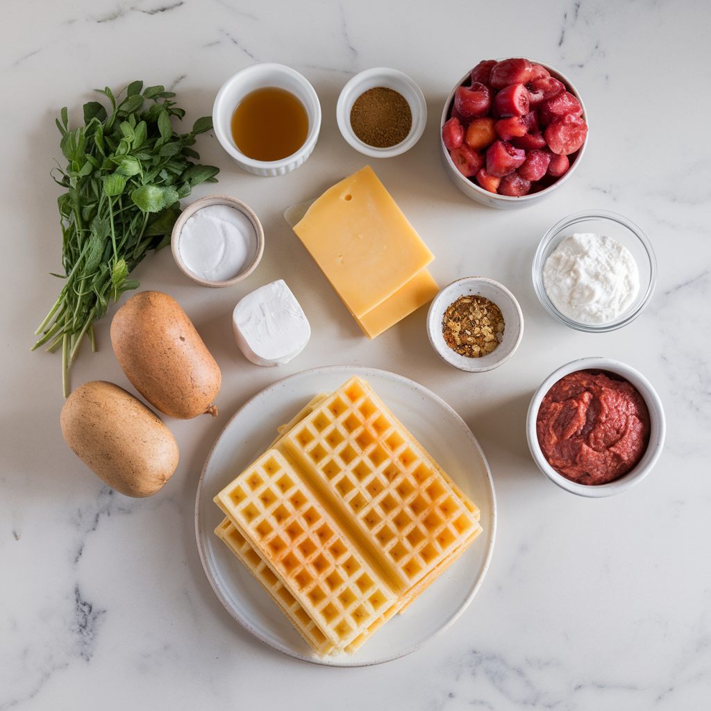 Ingredients for Savory Breakfast Sausage and Cheese Stuffed Waffles