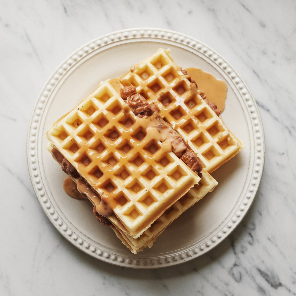 Savory Breakfast Sausage Waffle Sandwiches with Maple-Chipotle Drizzle