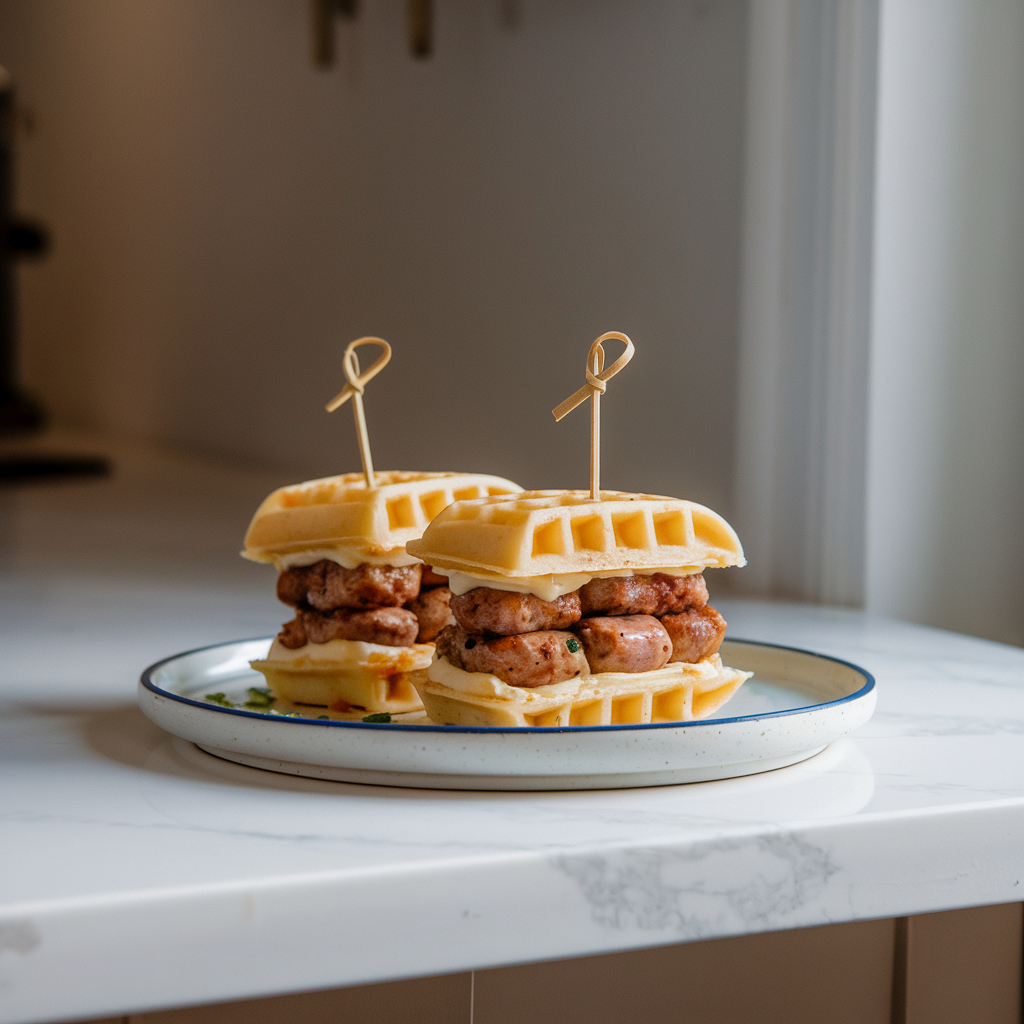 Savory Breakfast Sausage Waffle Sliders