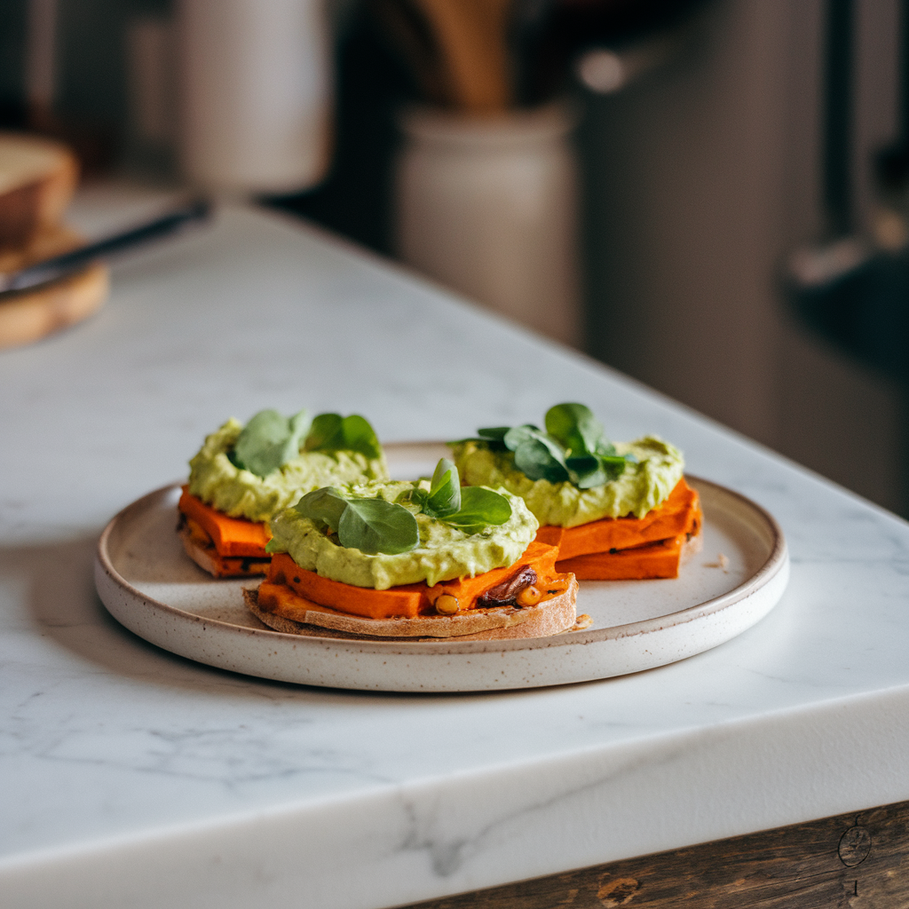Savory Breakfast Sweet Potato Flatbreads with Avocado Lime Crema