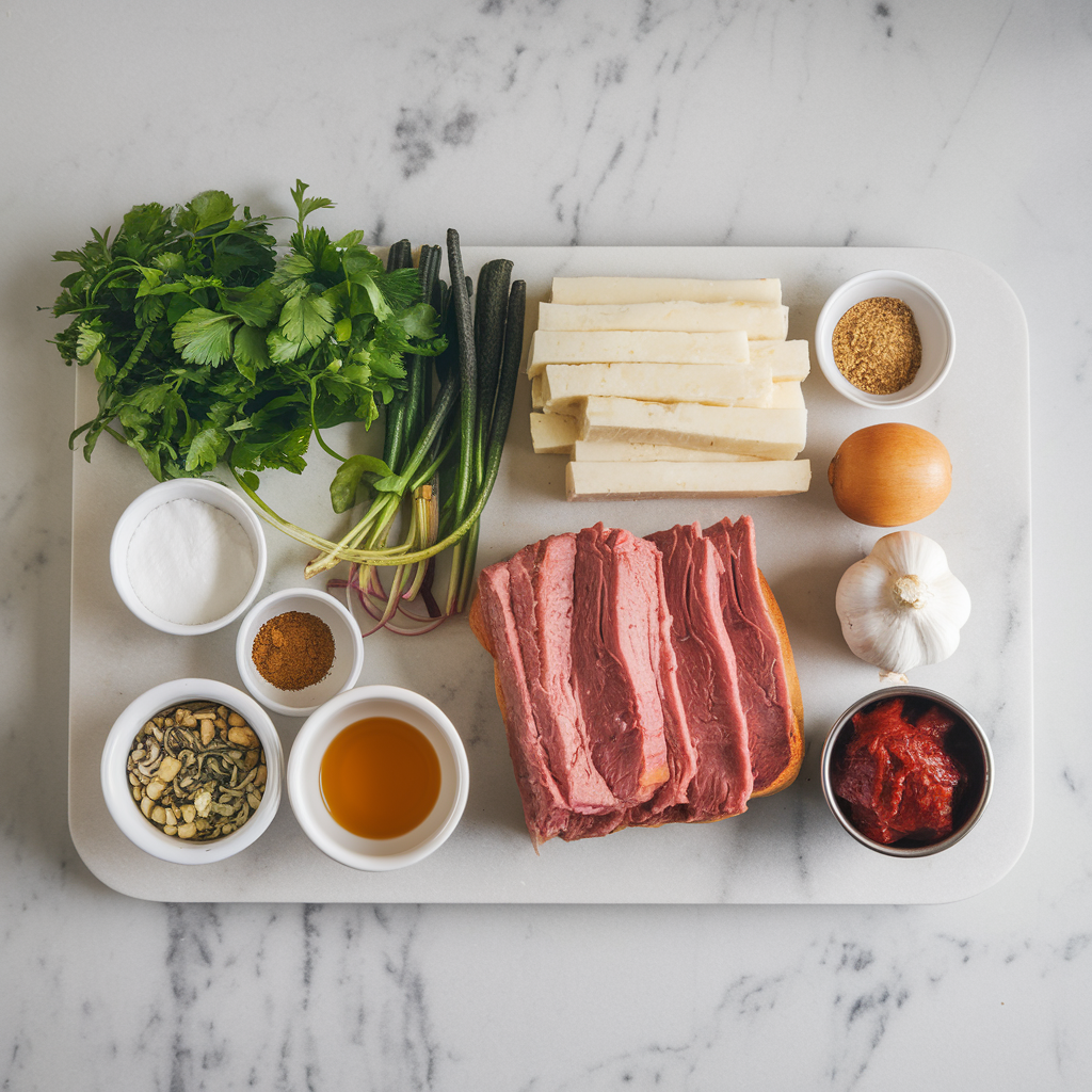 Ingredients for Savory Brisket-Stuffed Garlic Bread Bombs