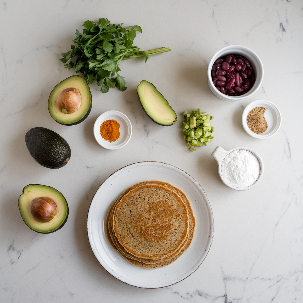 Ingredients for Savory Buckwheat Pancakes with Avocado & Black Bean Salsa