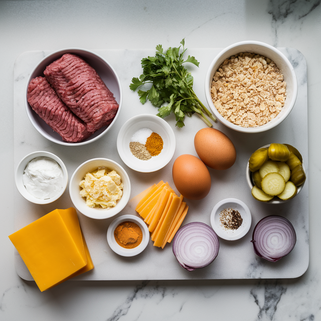 Ingredients for Savory Cheeseburger Meatloaf Bombs