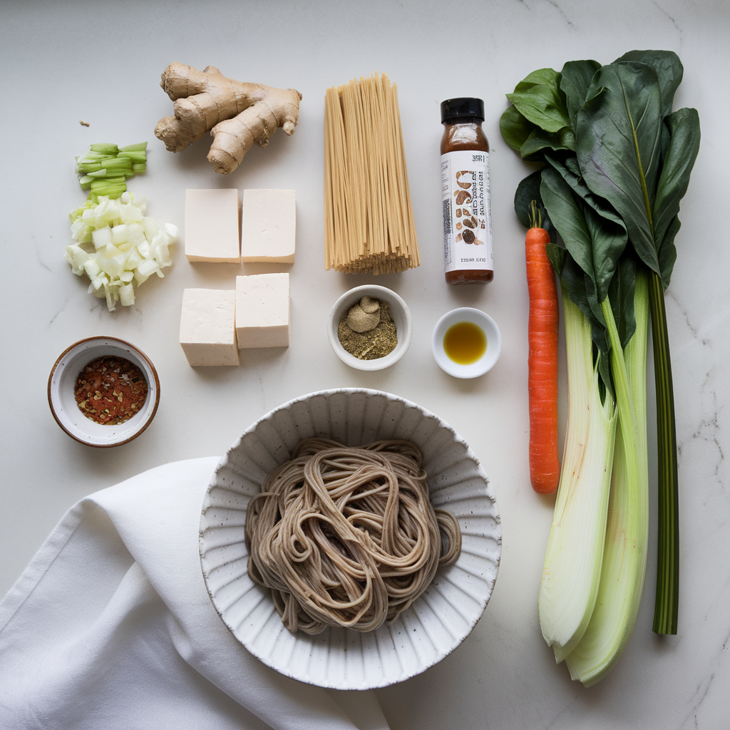 Ingredients for Savory Ginger-Miso Soba Stir-Fry for Beginners