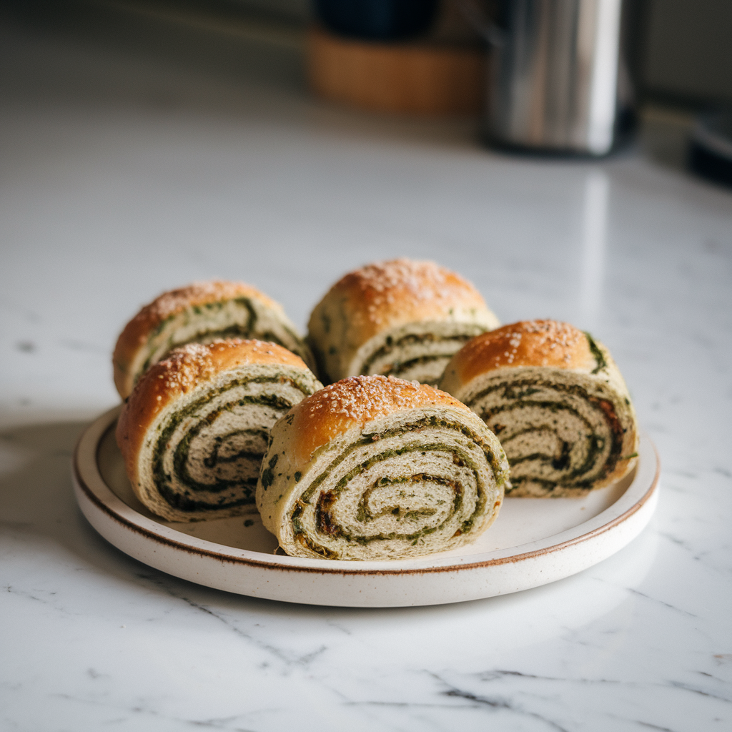 Savory Herb and Olive Spelt Rolls with Sun-Dried Tomato Pesto