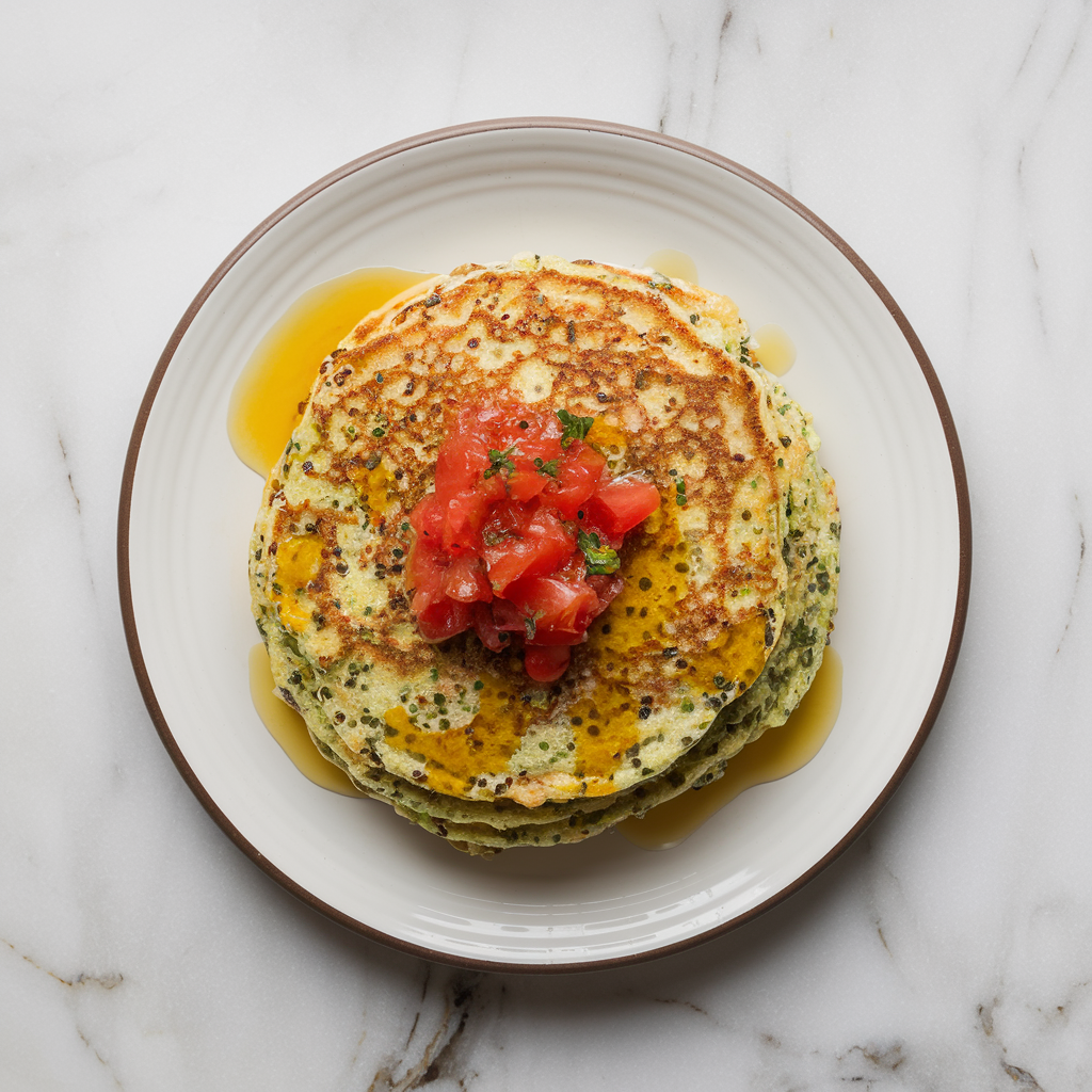 Savory Herb Quinoa Breakfast Pancakes with Tangy Tomato Relish