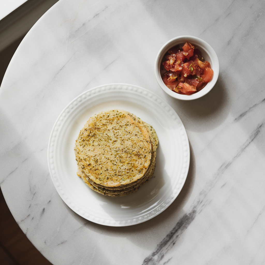 Ingredients for Savory Herb Quinoa Breakfast Pancakes with Tangy Tomato Relish