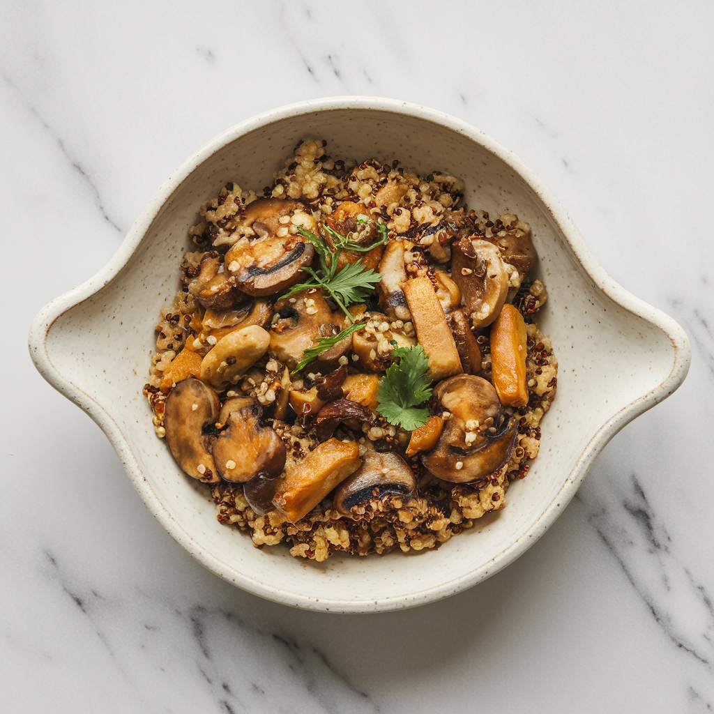 Savory Jackfruit & Mushroom Stir-Fry with Ginger Quinoa