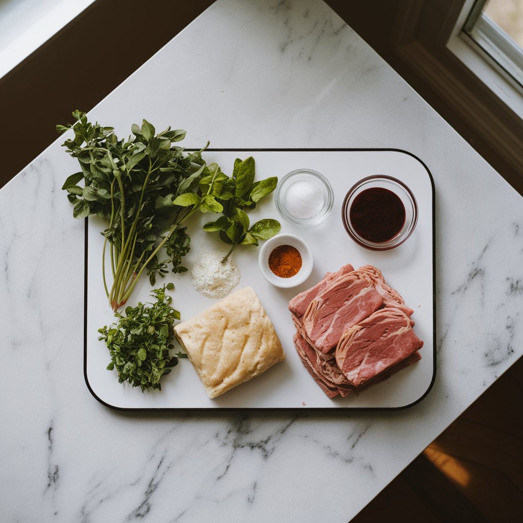 Ingredients for Savory Lamb and Herb Focaccia Rolls: Mediterranean Flavor Meets Homemade Bread
