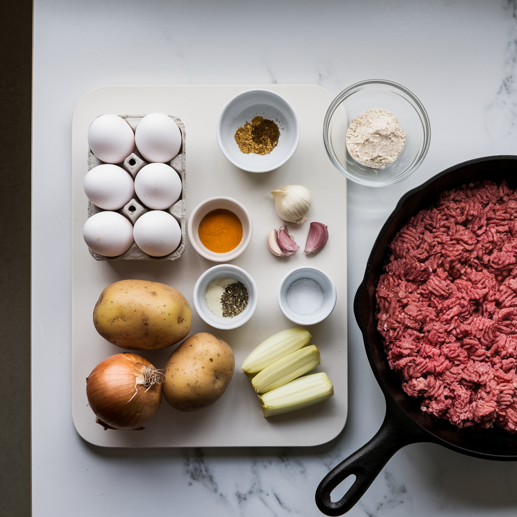 Ingredients for Savory Loaded Breakfast Meatloaf Muffins