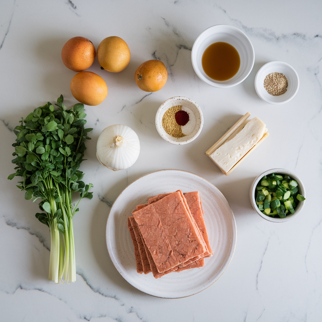 Ingredients for Savory Maple-Miso Tempeh with Roasted Sesame Veggie Medley