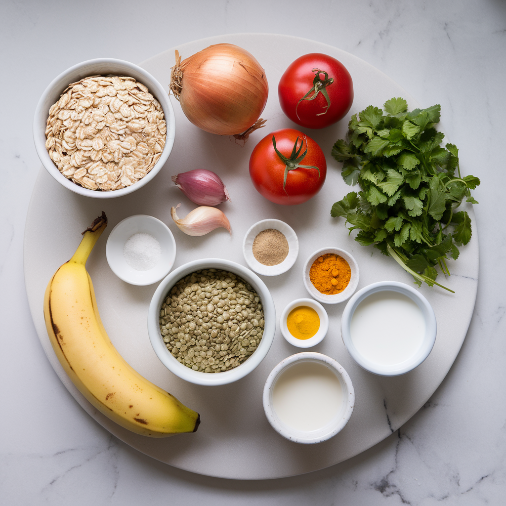 Ingredients for Savory Masala Oat & Lentil Breakfast Pancakes