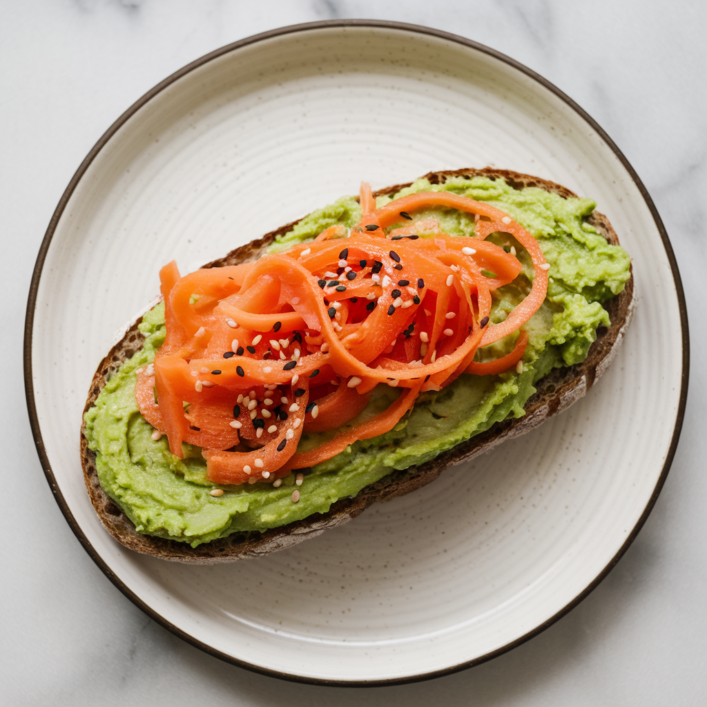 Savory Miso Avocado Toast with Pickled Carrot Ribbons