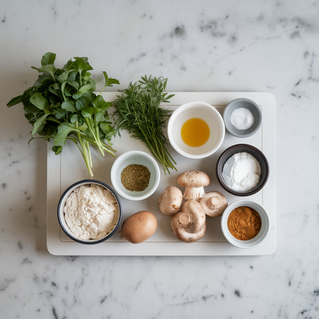 Ingredients for Savory Miso Mushroom Swirl Bread with Fresh Herbs