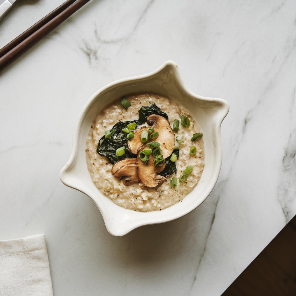 Savory Miso Oatmeal with Shiitake Mushrooms and Spinach