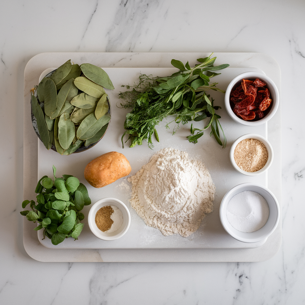 Ingredients for Savory Moringa & Sun-Dried Tomato Herb Rolls