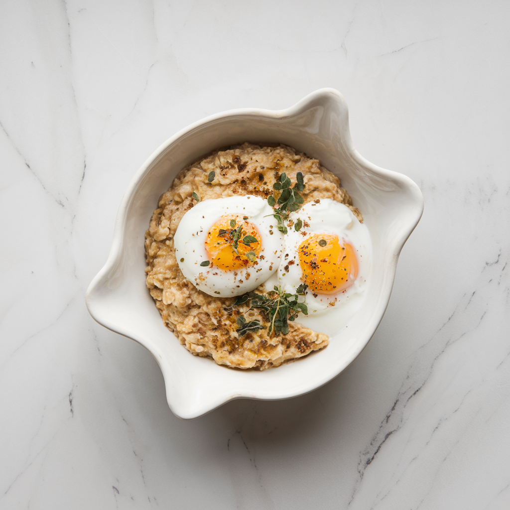Savory Oatmeal with Za'atar Poached Eggs and Herbed Yogurt