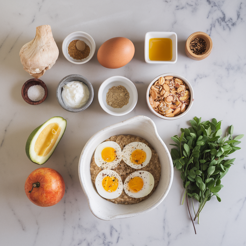 Ingredients for Savory Oatmeal with Za'atar Poached Eggs and Herbed Yogurt