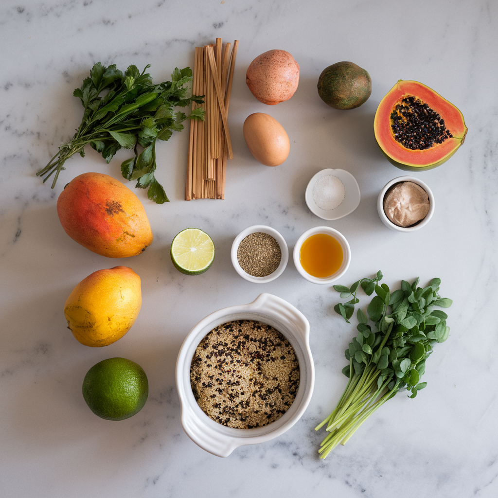 Ingredients for Savory Papaya Chickpea Skillet with Ginger-Lime Quinoa