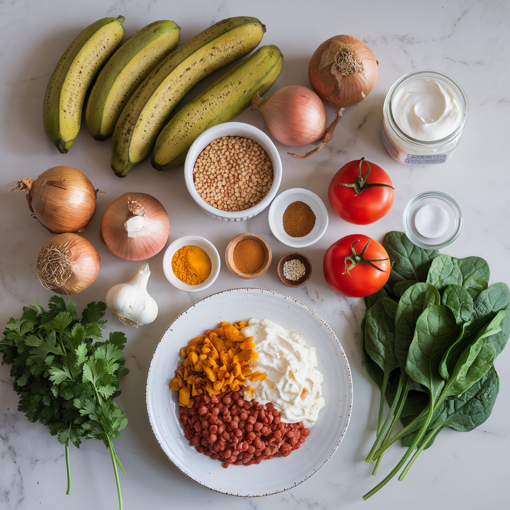 Ingredients for Savory Plantain and Lentil Skillet with Spiced Coconut Cream