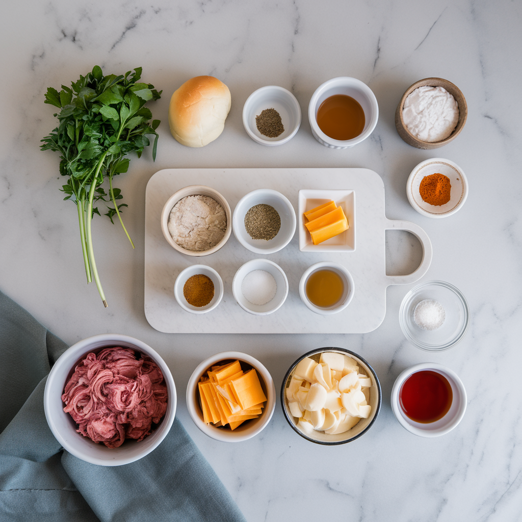 Ingredients for Savory Pulled Pork & Cheddar Swirl Rolls