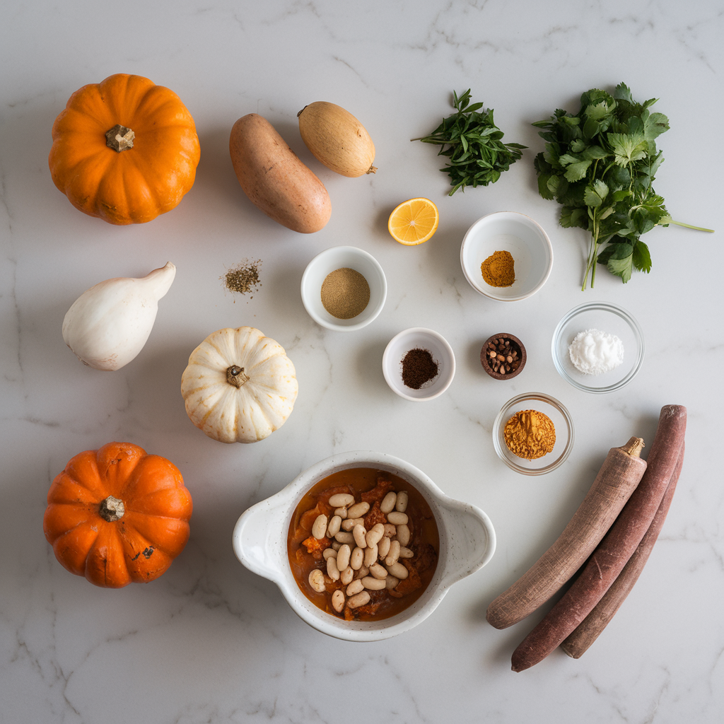 Ingredients for Savory Pumpkin and White Bean Stew with Smoked Paprika