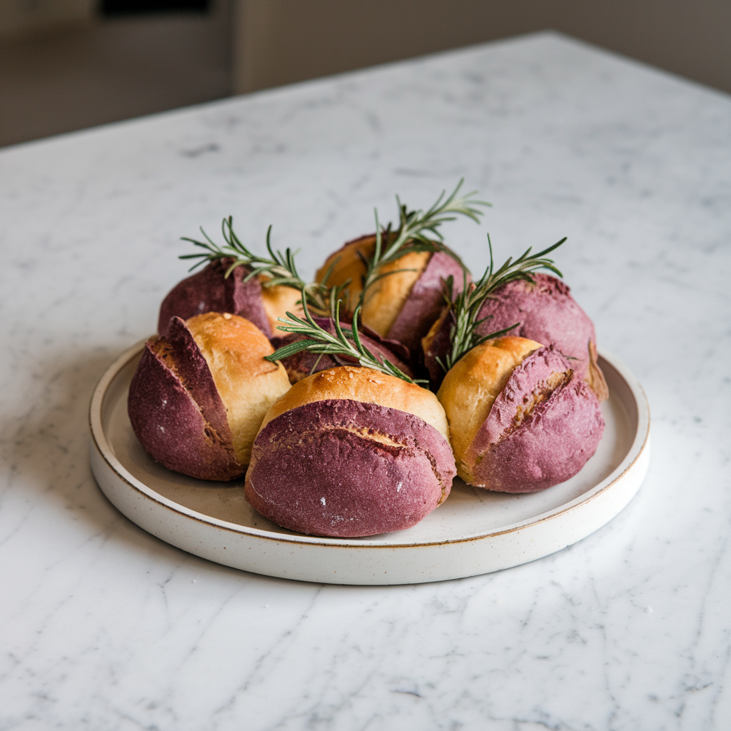 Savory Purple Sweet Potato and Rosemary Sourdough Rolls