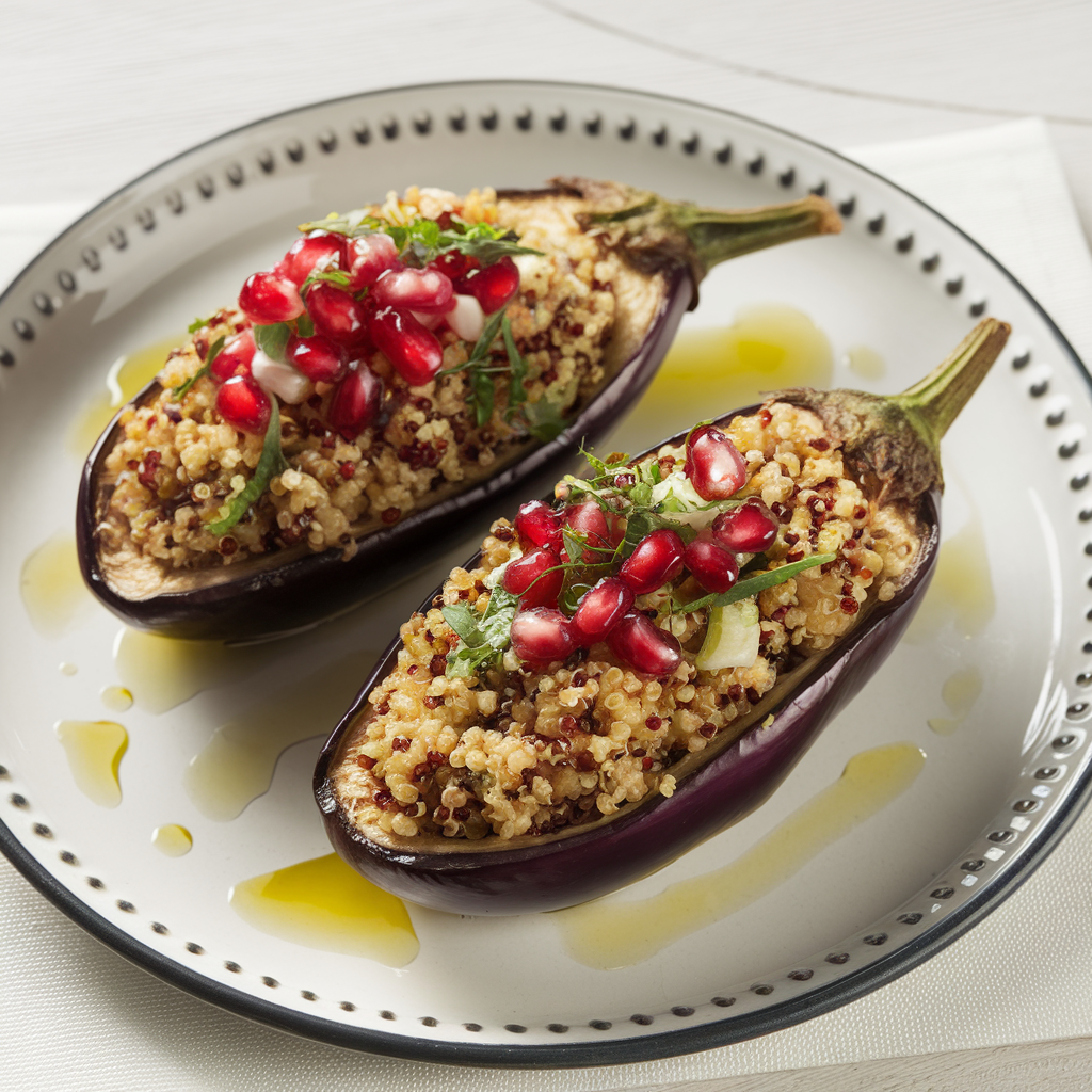 Savory Quinoa-Stuffed Eggplants with Zesty Pomegranate Salsa