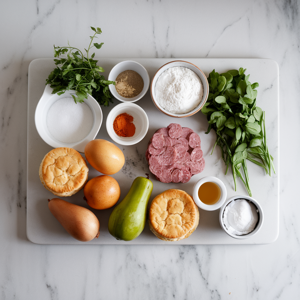 Ingredients for Savory Sausage Biscuit Bake with Cheddar Gravy