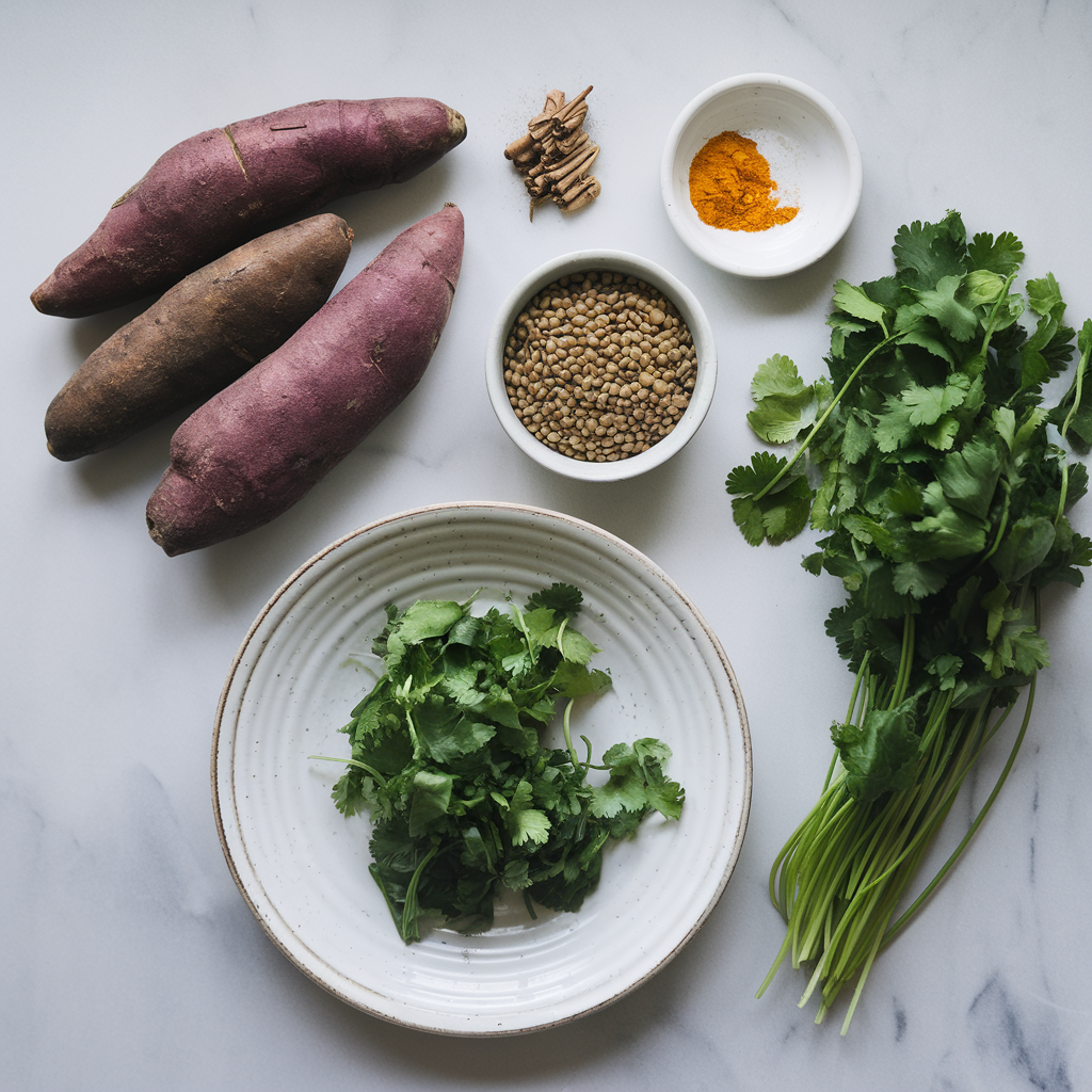 Ingredients for Savory Spiced Lentil & Purple Sweet Potato Wraps