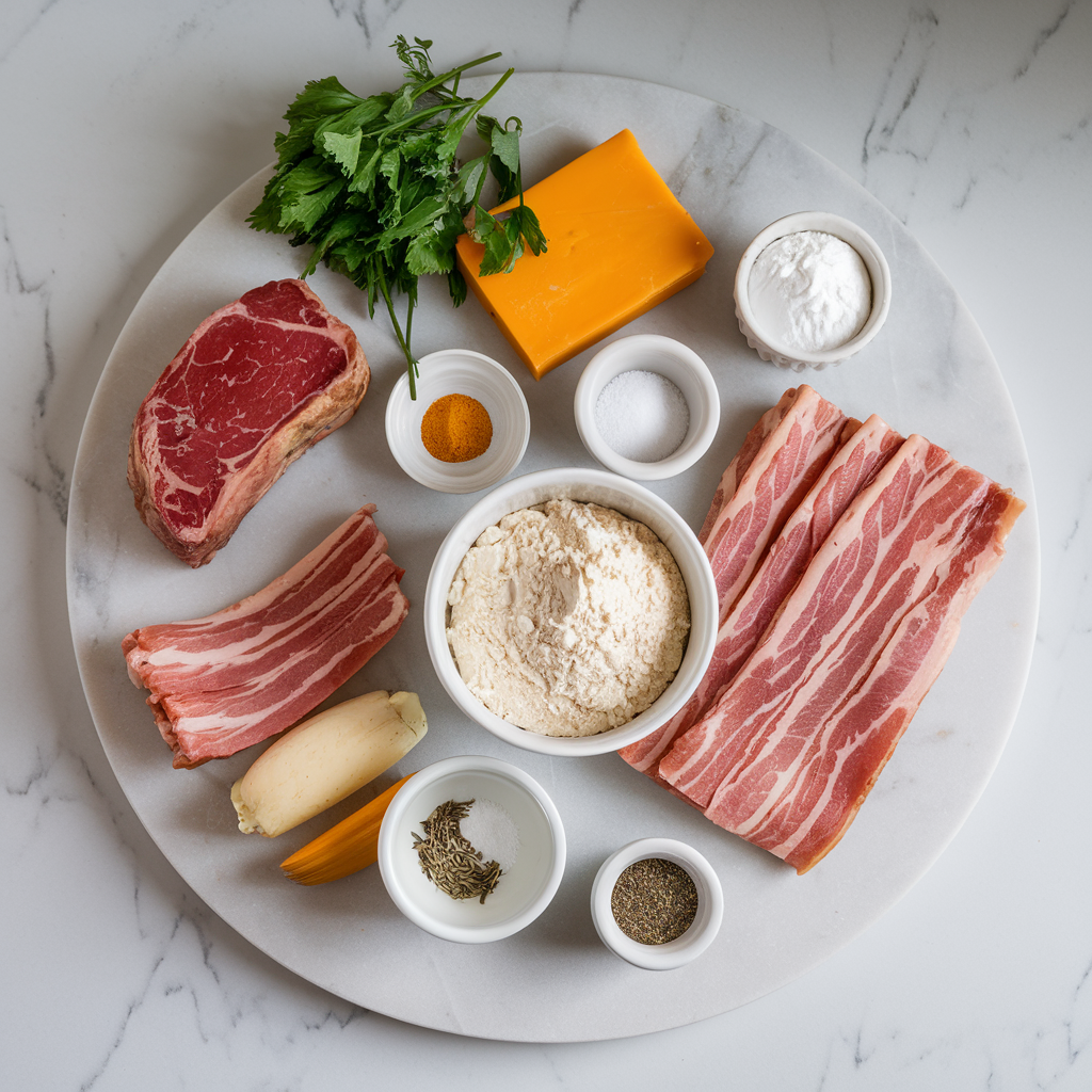 Ingredients for Savory Steak & Cheddar Breakfast Scones with Smoked Bacon Butter