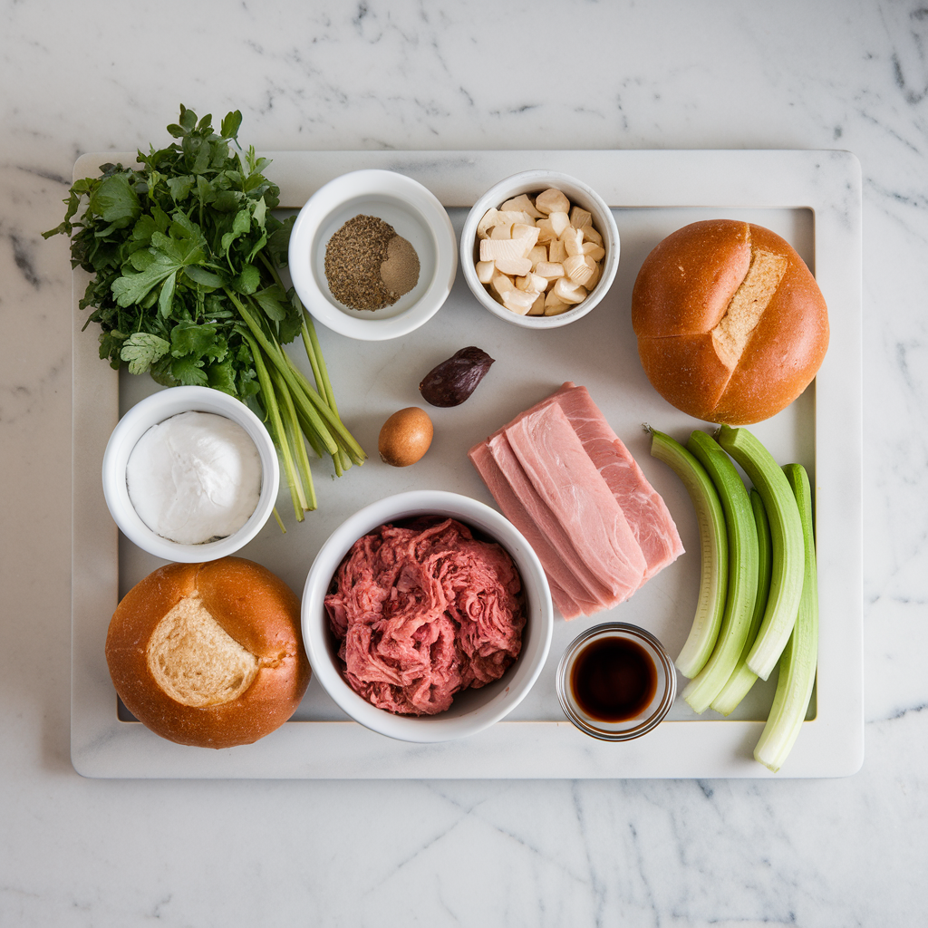Ingredients for Savory Stuffed BBQ Pulled Pork Bread Rolls