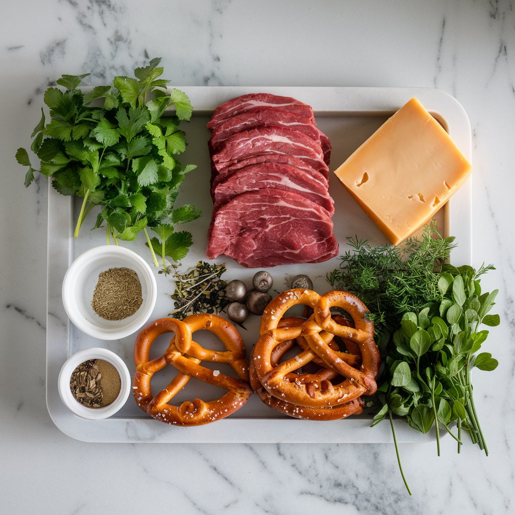 Ingredients for Savory Stuffed Beef and Gouda Pretzel Bites