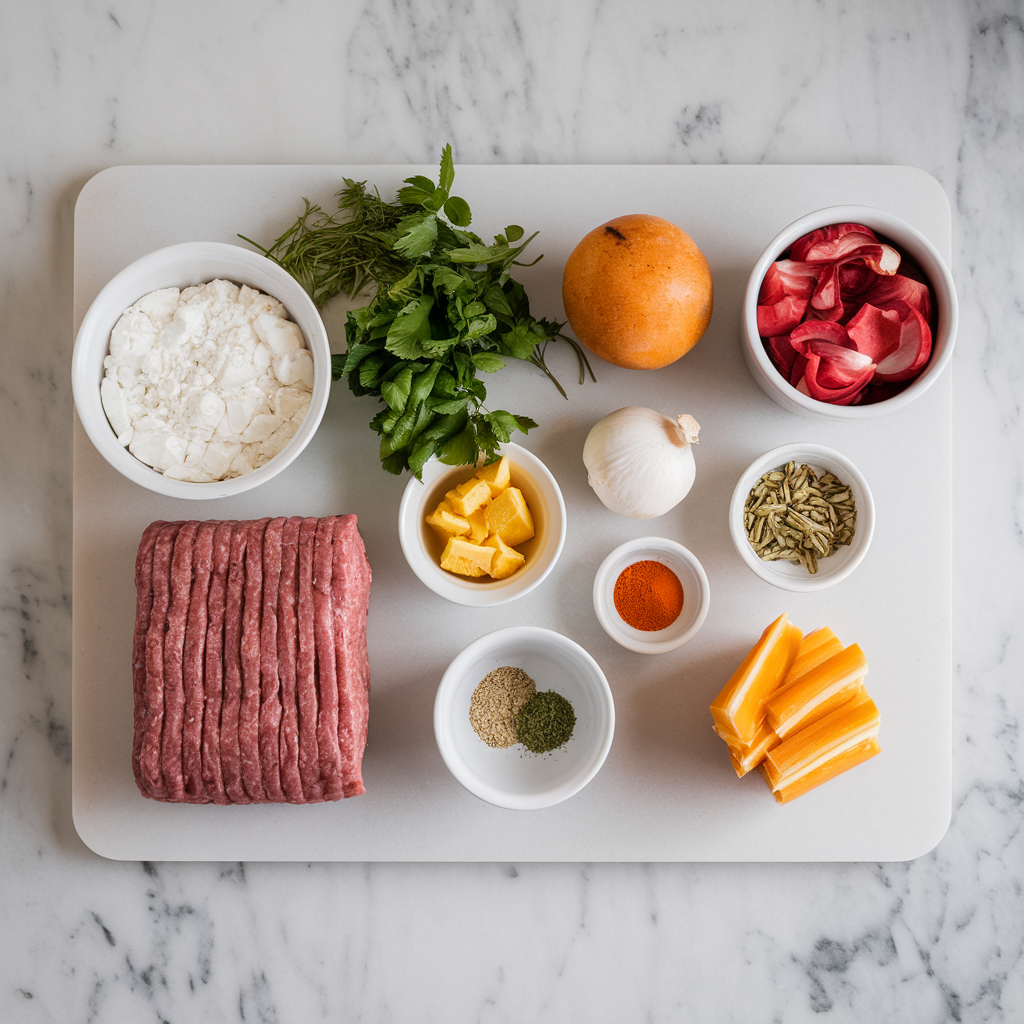 Ingredients for Savory Stuffed Meatloaf Rolls with Cheesy Herb Crust