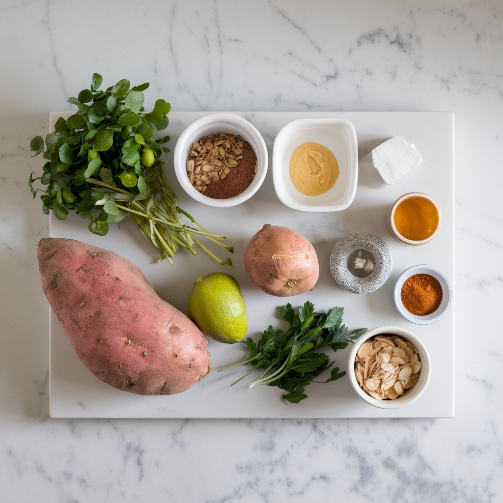 Ingredients for Savory Sweet Potato & Almond Butter Breakfast Flatbread