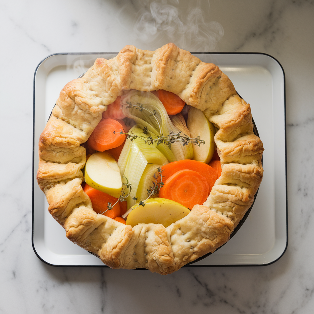 Savory Sweet Potato and Apple Pot Pie with Thyme Biscuit Crust