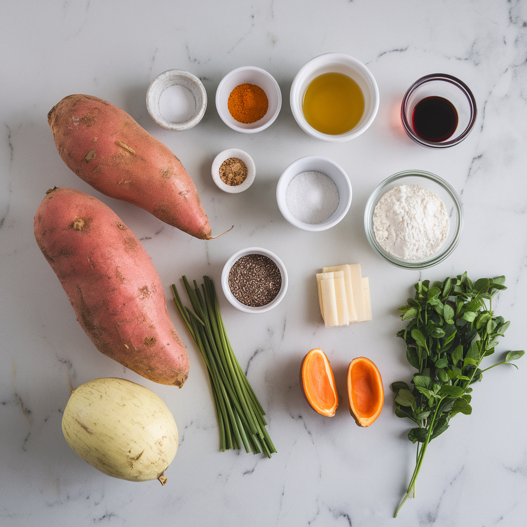 Ingredients for Savory Sweet Potato & Chia Seed Breakfast Patties