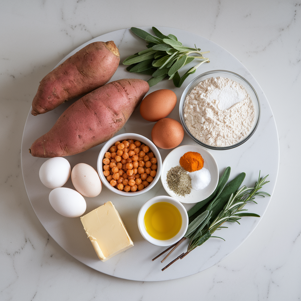 Ingredients for Savory Sweet Potato and Chickpea Breakfast Waffles