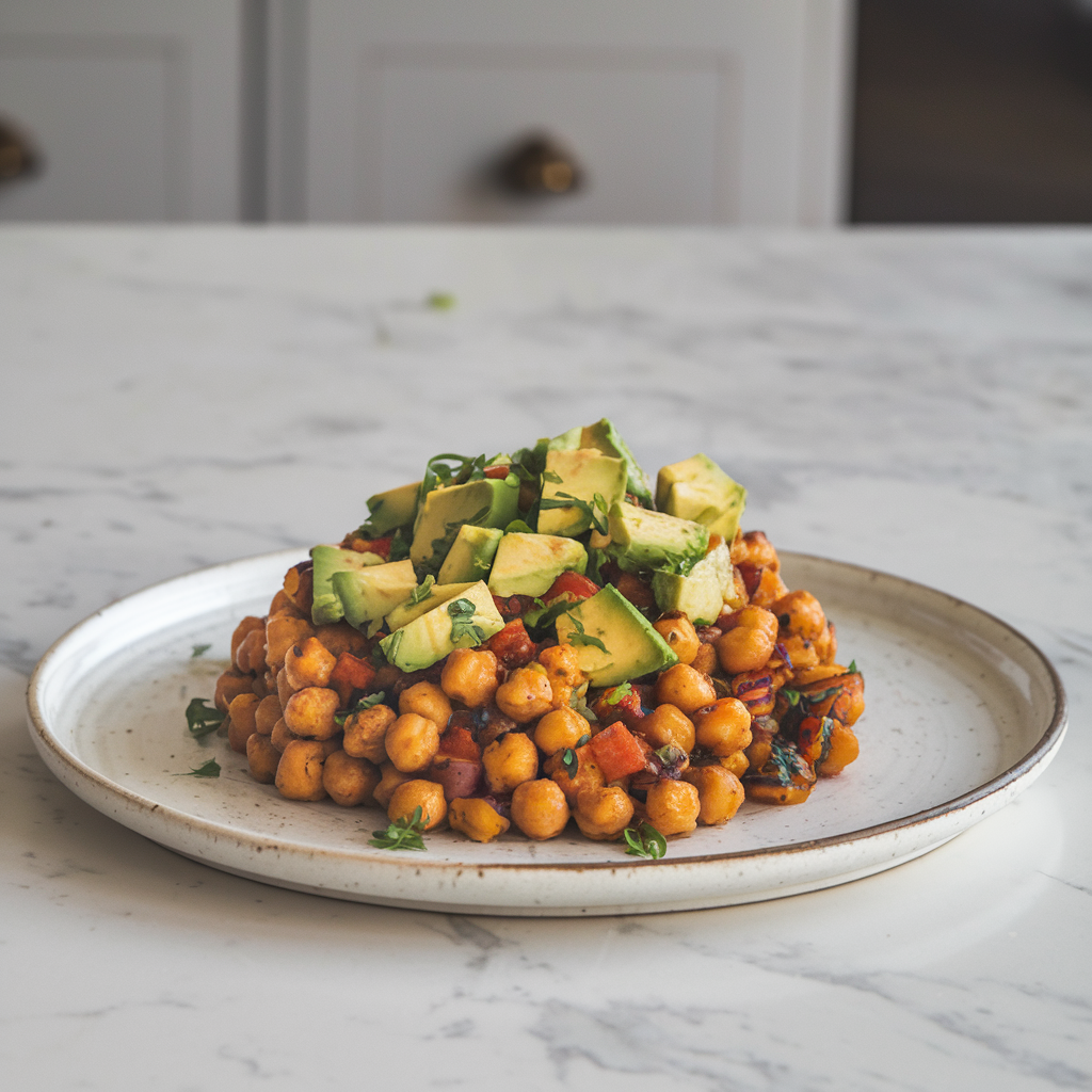 Savory Sweet Potato & Chickpea Hash with Zesty Avocado Salsa