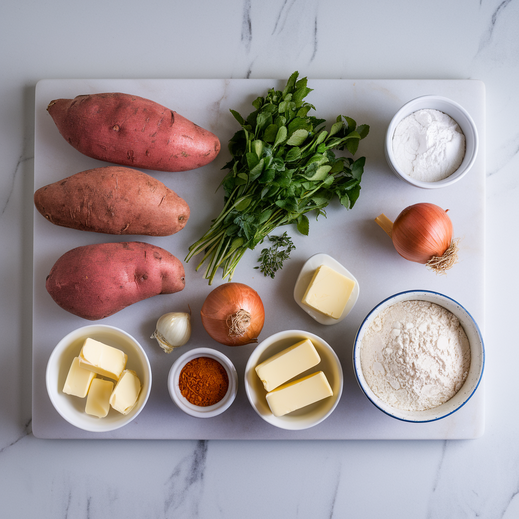 Ingredients for Savory Sweet Potato & Herb Swirl Rolls