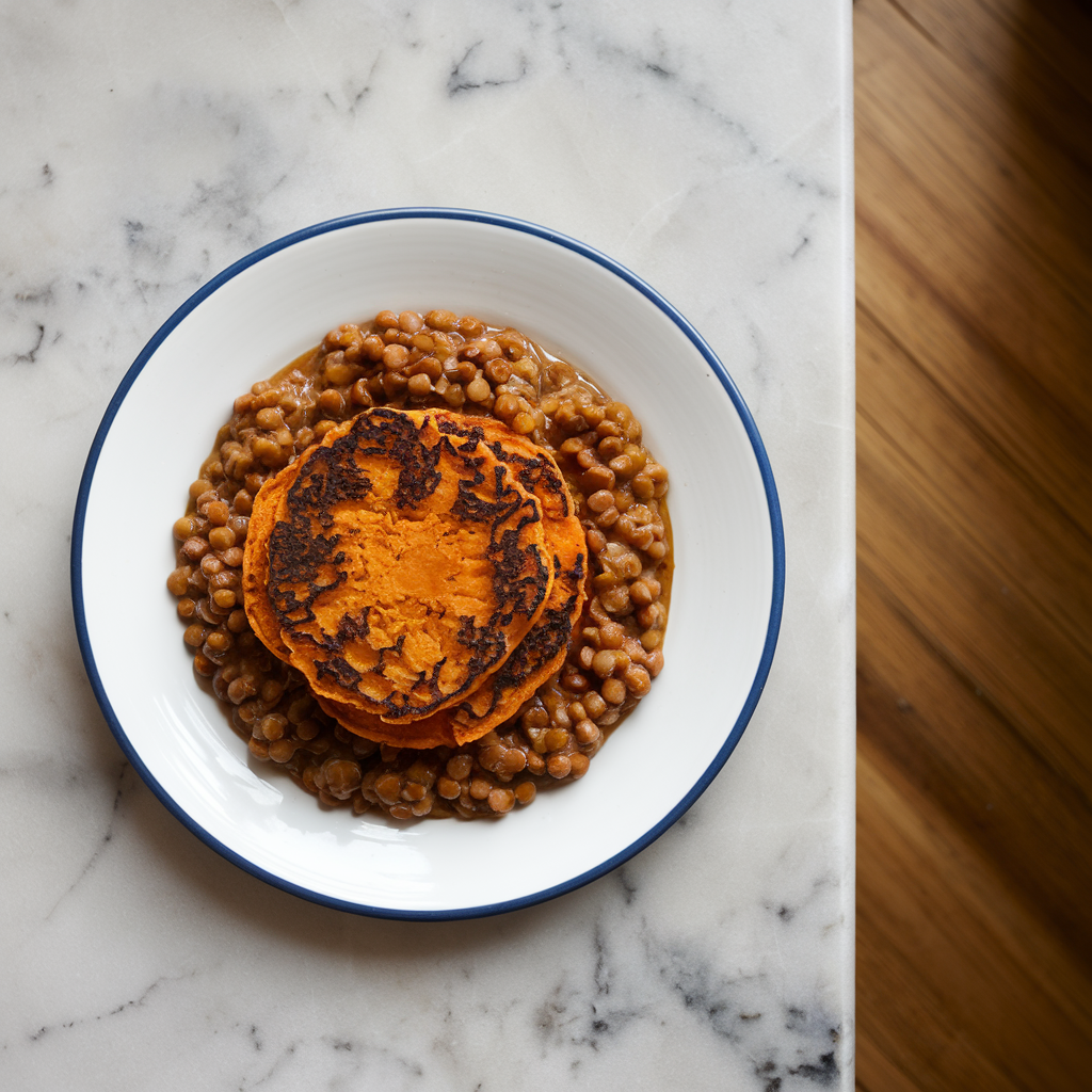Savory Sweet Potato Pancakes with Spiced Lentil Relish