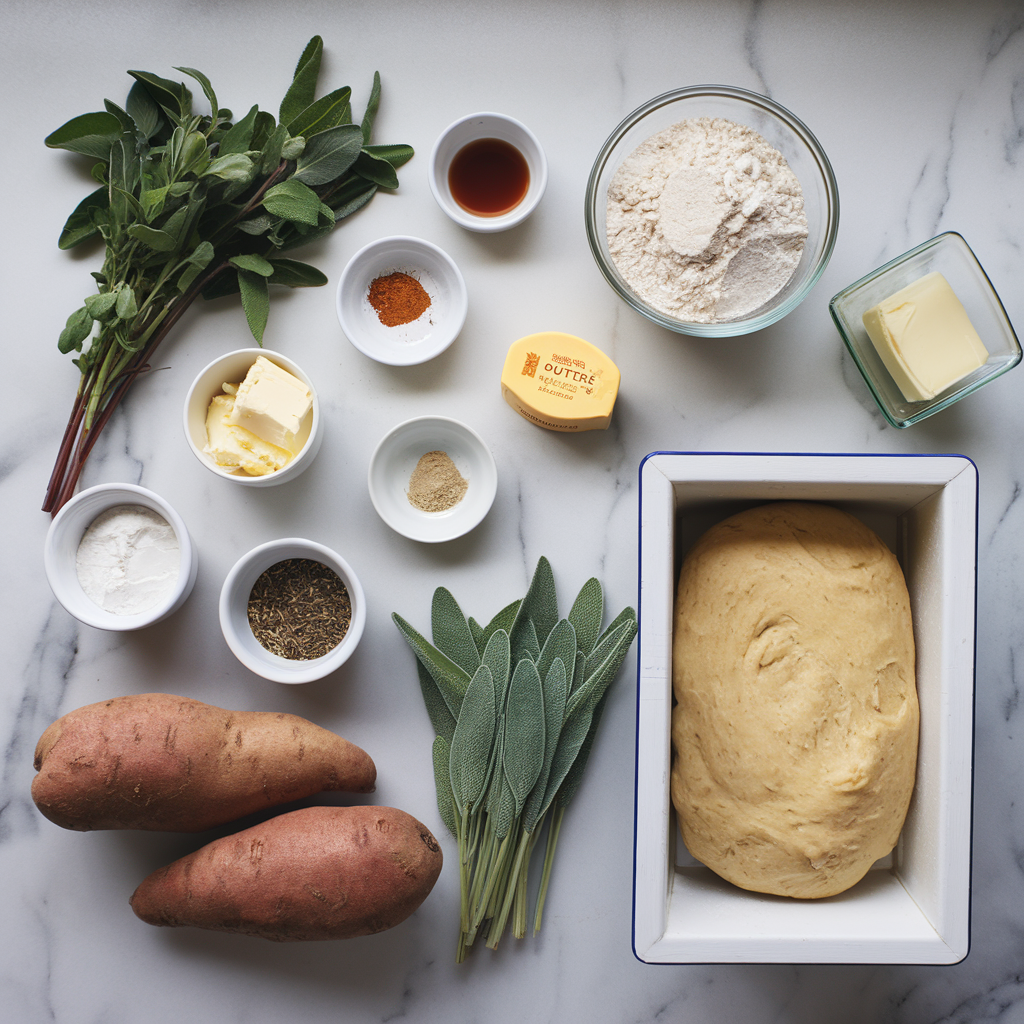 Ingredients for Savory Sweet Potato & Sage Swirl Bread – Homemade Hearty Delight