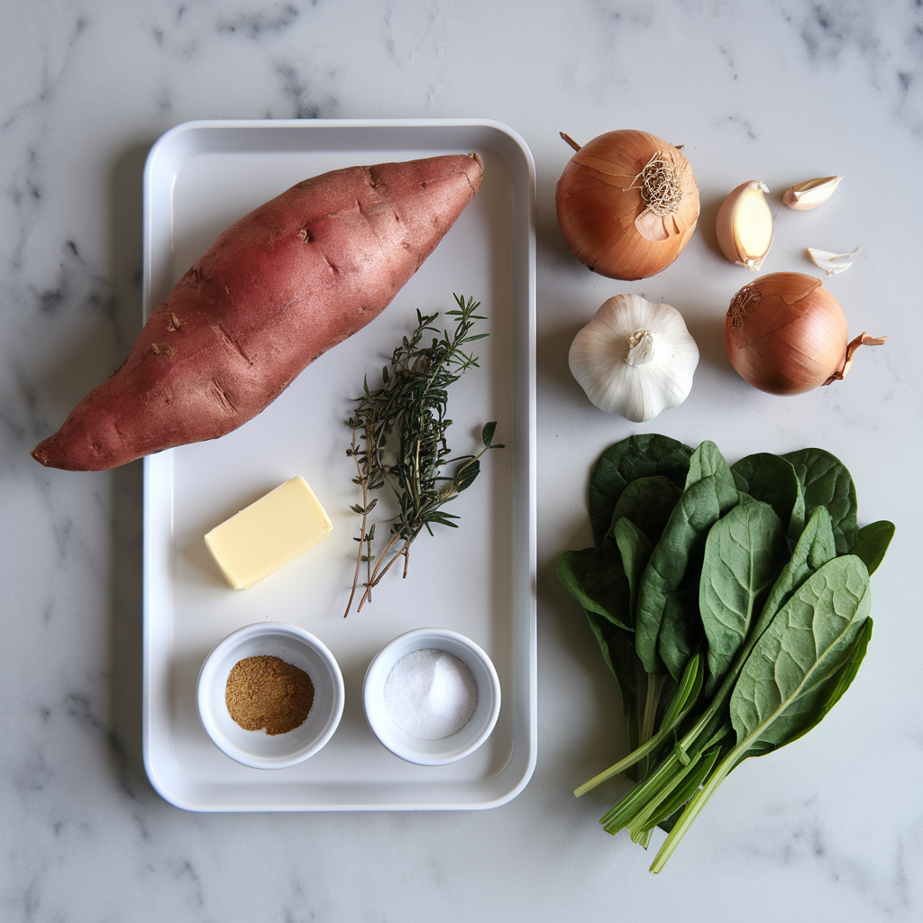 Ingredients for Savory Sweet Potato and Spinach Breakfast Galette