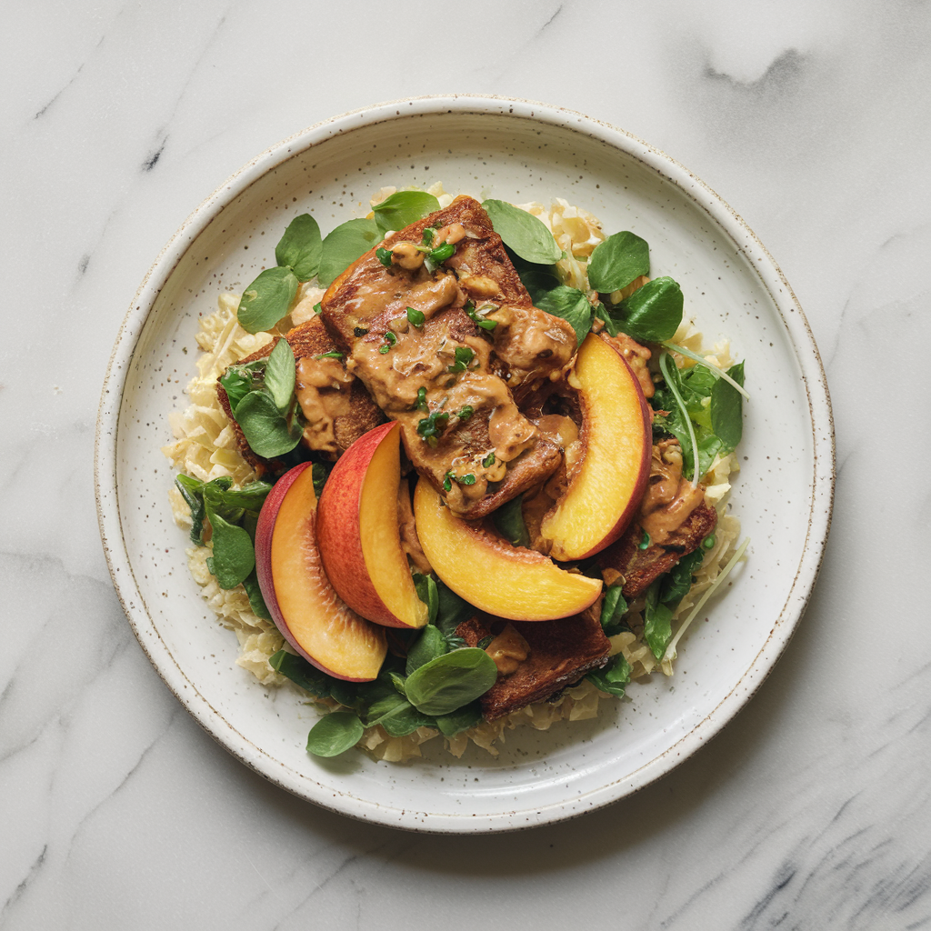 Savory Tempeh and Nectarine Stir-Fry with Ginger-Lime Sauce